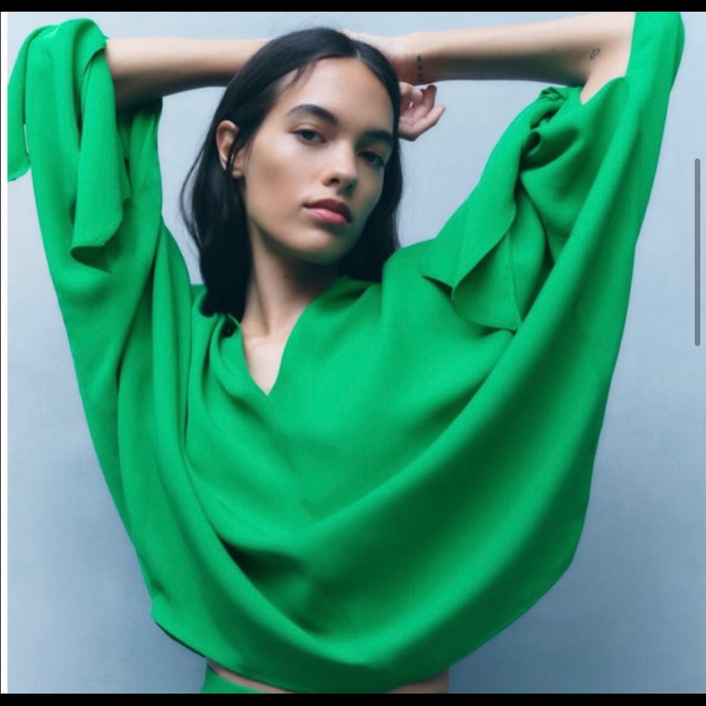 Zara Green Fluid Tie Blouse